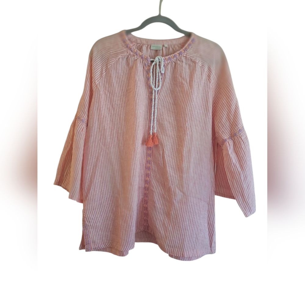 Spartina 449 coral Striped Cotton Tunic with Tassel Tie